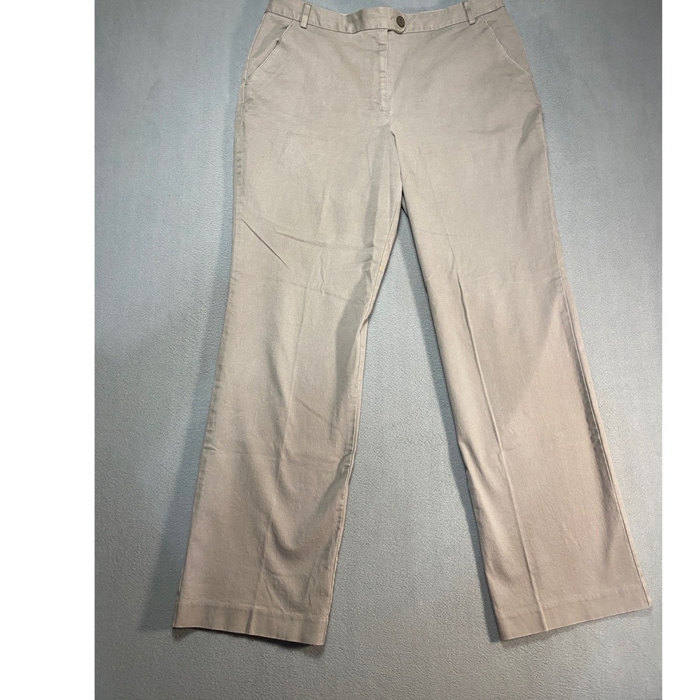 Talbots Pants Women 16 Tan Excellent Straight Leg Stretch Cotton Chino Trousers